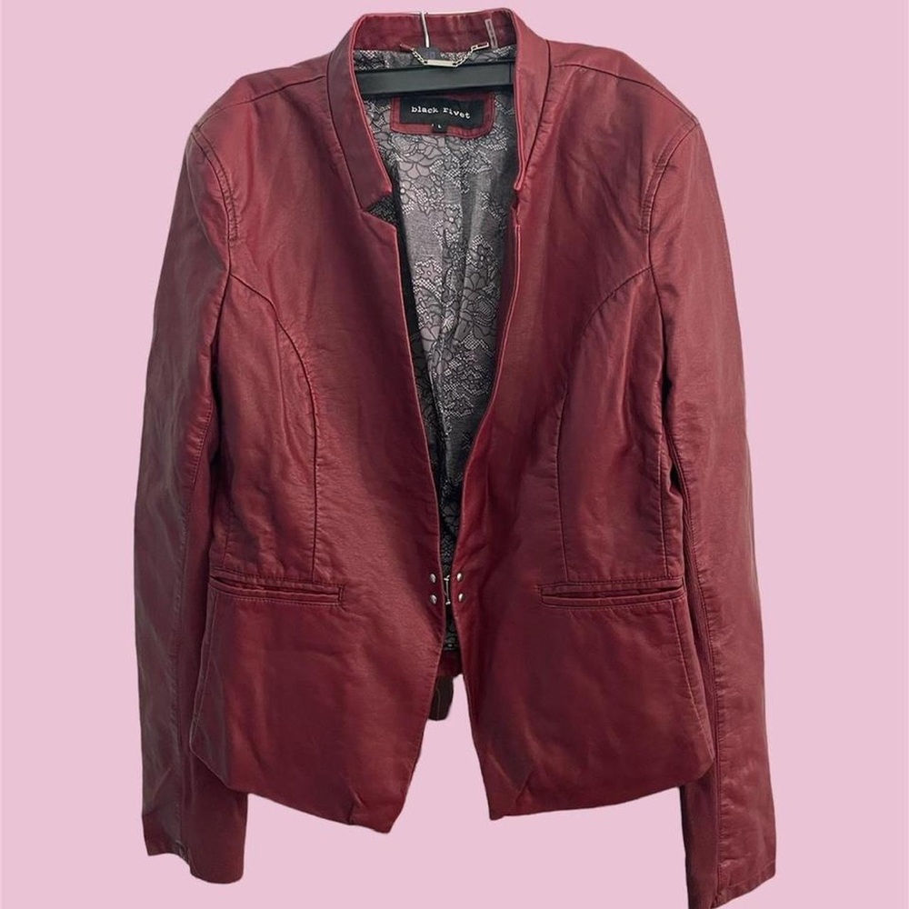 vintage burgundy black rivet faux leather jacket